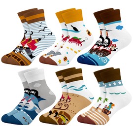 Queenshin Pirate Ship Animals Boys Novelty Socks Fun Crazy Funny Cute Cartoon Race Car Kids Ankle Socks 6 Pairs