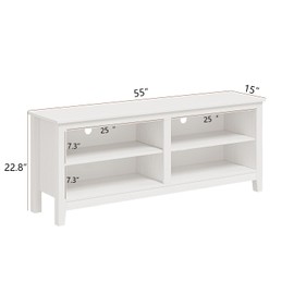 Gyger Modern TV Stand for 65 inch TV, White Wood TV Cabinet with 4 Open Storage Shelves, Fits 50-65 Inch TVs, 55 Inches W x 15 Inches D x 22.8 Inches H