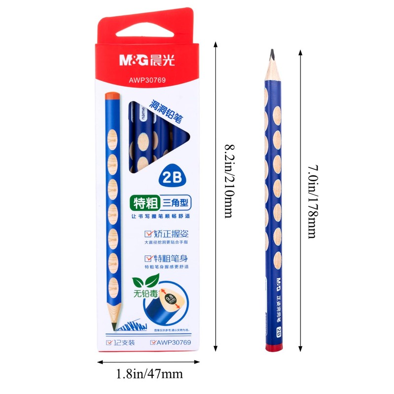 M&G 12 Pcs Triangular Hole Pencils for Kids, Triangular Pole