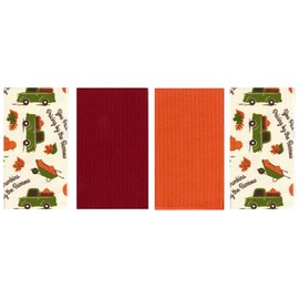 KANE HOME Fall Themed Microfiber Kitchen Cleaning Towels - Harvest Truck 4 Pk, 16 x 19 in