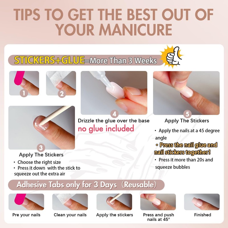 KQueenest Blush Pink Press on Nails Short Square, French Tip