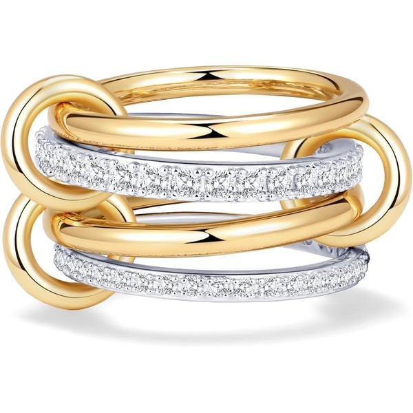 LINEAR LUX 14K Gold Plated Stackable Rings for Women Interlocked