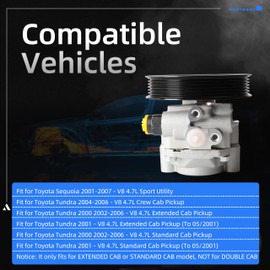 21-5264 Power Steering Pump with Pulley for Toyota Sequoia 2001 2002 2003 2004 2005 2006 2007, for Toyota Tundra 2000-2006, V8 4.7L, Replaces 15264 443100C030 443200C020 SK215264