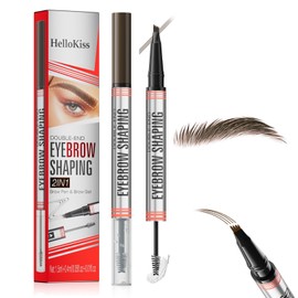 JIAYUTONG 4-Fork Tip Microblading Eyebrow Pen With Brow Gel - 2-in-1 Waterproof Eyebrow Pencil, Long-Lasting Natural Hair-Like Brows, Smudge-Proof & Easy to Use (With Brow Gel 02#Dark Brown)