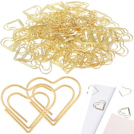 Adullpony lindos clips de papel con forma de corazón de metal: clips de papel dorados en forma de amor para minimarcapáginas, organizador de 100 piezas para notas de documentos, suministros de oficina