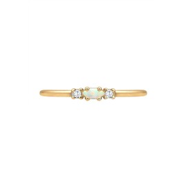 Elli Women's Genuine Jewellery Ring Vintage Ring with Cubic Zirconia Stones with Opal Stone in 925 Sterling Silver Rose Gold-Plated - Gold, size: 54
