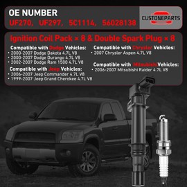 Ignition Coil Pack × 8 & Double Spark Plug × 8 FIT Dodge/Jeep 4.7 L V8 & 3.7 L V6 (1999-2008) – Replaces UF270 UF297 5C1114 56028138 & Spark Plug 4503 Set