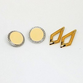 Vintage Enamel Pierced Earring Lot Silver Gold Tone Ivory Swirl Round Triangle