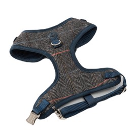HUGO & HUDSON x HACKETT Tweed Dog Harness Adjustable No Pull Vest, Grey Checked Herringbone XS