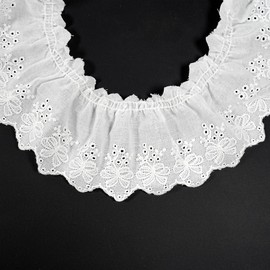 Cotton Lace Trim, Vintage Pleated Lace Trim, 5 Yards 2.76'' Wide Sewing Cotton Ribbon for Home Decoration DIY Sewing Crafts (White)