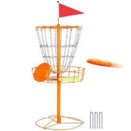 Yaheetech Portable Disc Golf Basket, Practice Target Steel Hole Heavy Duty Disc Golf Goals Catcher, Orange