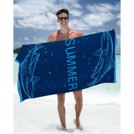 Microfibre Beach Towel, Sand-Free, Quick Drying and Lightweight Beach Blanket, Bath Towel, Large 160 x 80 cm for Travel, Beach, Sauna (Blue Shark, 80 x 160 cm)