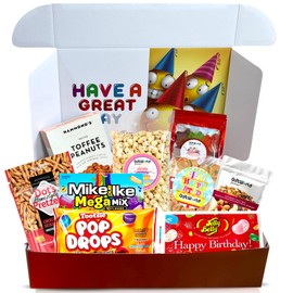 GiftWorld Happy Birthday Gift Basket - Birthday Candy Box - Happy Birthday Snacks Food Gifts Assortment | Happy Birthday Food Gift Basket, Birthday Gifts for Men, Women and Kids