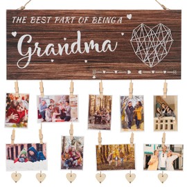 Grandma brag board Grandma Gifts Nana Photo Holder, Mothers Day Gifts for Grandma from Granddaughter and Grandson, Grandkids Photo Frame Nana Gigi Grandmother Present Hanging Photo Frame with clips and Twine(Brown)