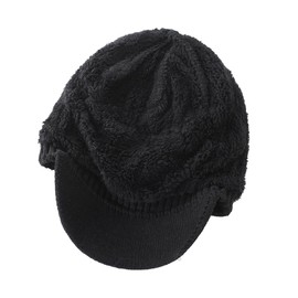 LLmoway Men Women Winter Knit Hat with Visor Warm Cuff Beanie Fleece Lined Snow Ski Skull Cap Black