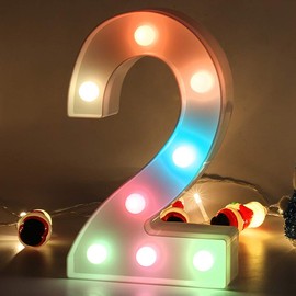 Light Up Digital LED Luminous Number Light 2 Colorful With Remote Control 16 Color Variations LED Marquee Letter Light. Decorative Sign for Party, Birthday, New Year, Anniversary(RGB Number 2)