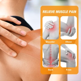 Binyuellr Kinesiology Tape Pre-Cut 2 Rolls, Athletic Tape for Muscle Joints Support, Waterproof, Breathable, for Outdoors, Exercise and Fitness, 40 Strips, Beige, 2inch x 16ft