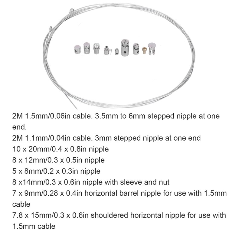 2 Meters Steel Brake Cable with 9pcs Repair Nipples Accessories