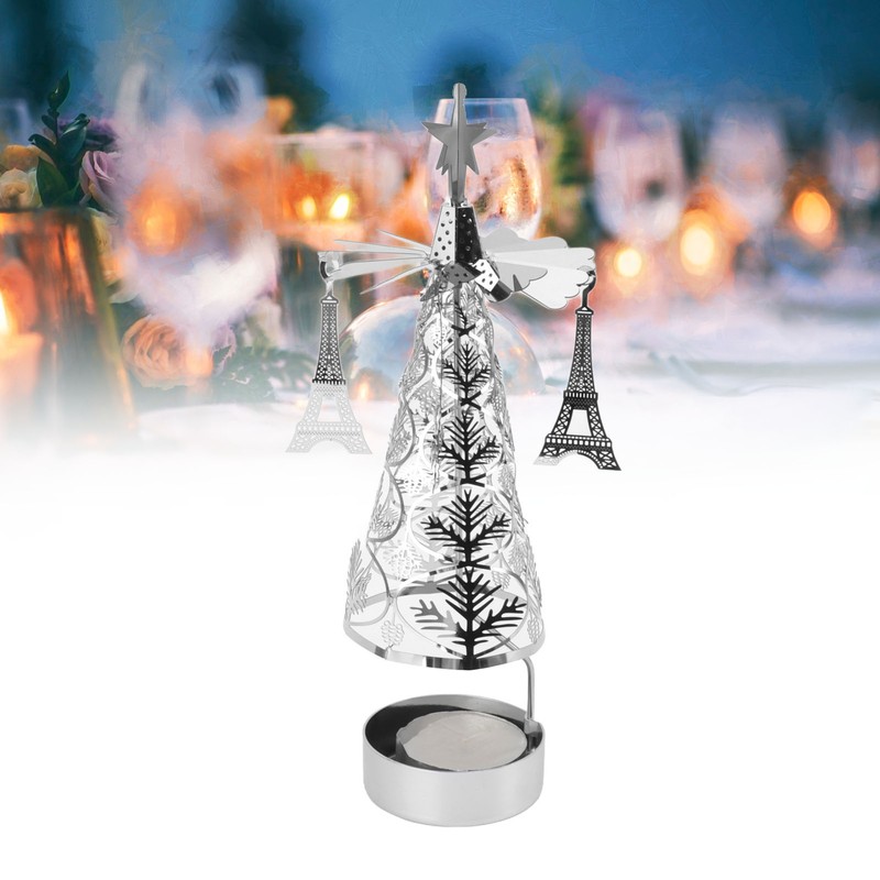 Christmas Tree Carousel Spinning Candle Holder Stainless Steel Rotary Tree