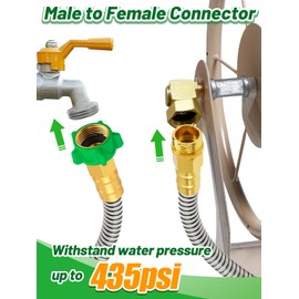 Male to Female Leader Hose for Hoses Reel - 2ft Leakproof Kink Free Short Garden Hose, Heavy Duty 304 Stainless Steel Flexible Water Pipe for Outdoor Garden Watering Car Pet Cleaning