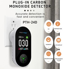 Protmex Carbon Monoxide Detectors Plug in, 3 in 1 Carbon Monoxide Detector with Temperature Humidity Sensor Built-in, CO Monitor Alarm Sound Warning for Kitchen/Garage/Fireplace/RV - Color: PTH-24D