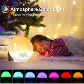 Sunrise Alarm Clocks, Wake Up Light with Sunrise/Sunset Simulation Dual Alarms Bedside Night Lamp Snooze Function FM Radio 7 Natural Sound 11 Colorful Atmosphere Lamp
