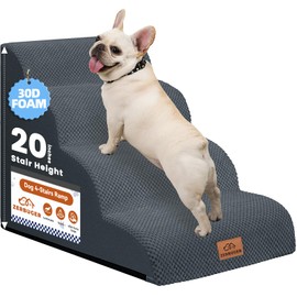 Zerbuger 4-Step Dog Stairs for High Bed 20" H, Curved Pet Steps for Old/Injured Dogs Cats Climbing Bed, Chair or Couch, Premium Foam Non-Slip Dog Ramp for Indoor Small Pets up to 80lbs, Dark Grey