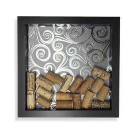 Black & Silver Wine Cork Shadow Box, 9 7/8 in. x 9 7/8 in, Wine Lovers Gift