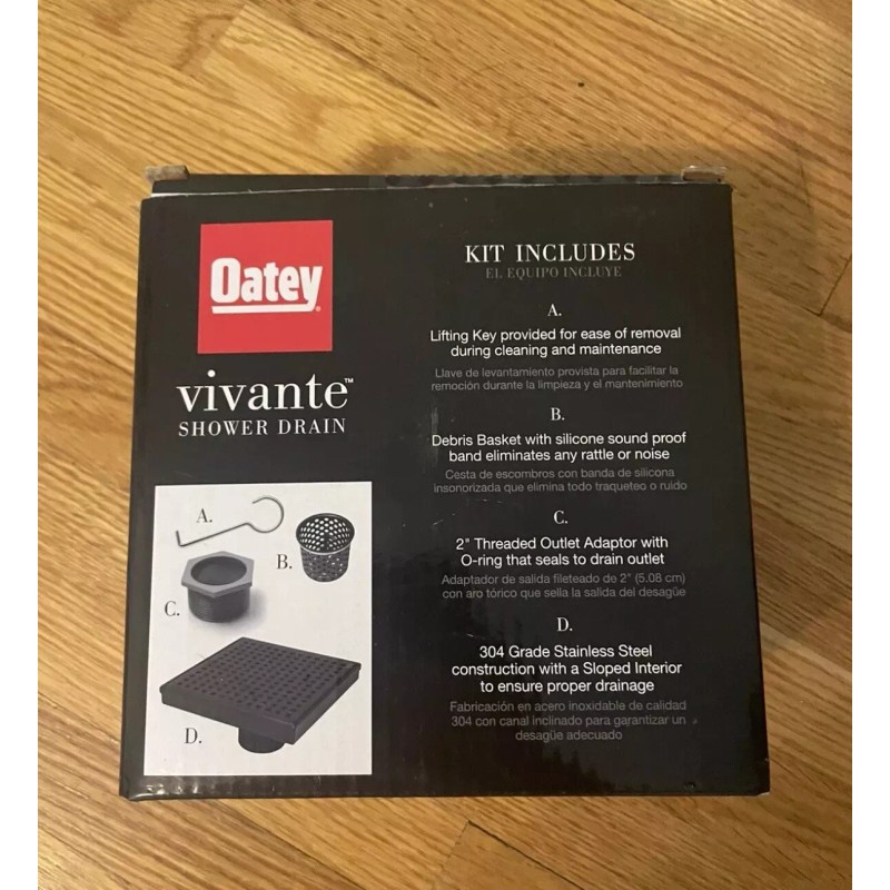 Oatey Vivante 6-in Matte Black Square Shower Drain with Square