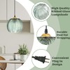 KAKINOTE Mid-Century Green Striped Clear Glass Pendant Light 14.76FT Plug