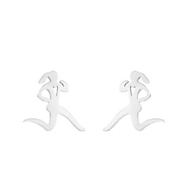 Fashion Running Sport Figure Stud Earrings for Women Cartilage Stainless Steel Hollow Heart Studs Earring Simple Jewelry Gifts (Silver)
