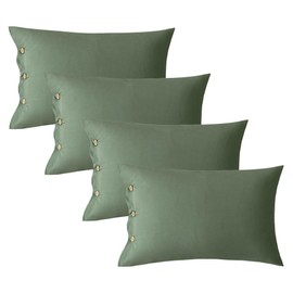 JELLYMONI Pillowcases Standard Set of 4 Cotton Button Pillow Covers 20×26in Green Bed Pillow Cases 100% Washed Cotton Soft Breathable (Pillows are not Included)