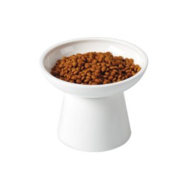 LoeJan Elevated Food and Water Bowls Set, Extra Wide and Raised Ceramic Feeder, Anti-Vomit Whisker-Free Pressure Cat Feeding Bowl for Kittens Adult Cats Small Dogs (White, Food Bowl)