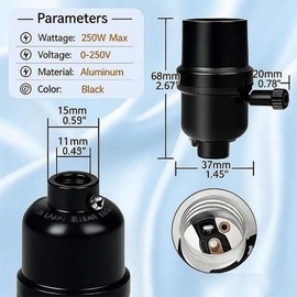 3-Way Lamp Socket Replacement,Vintage Lamp Socket Replacement E26 Socket ON/Off Switch & Shade Ring, Screw-in Base for Table Lamps, Floor Lamps, Fixture Parts Repair