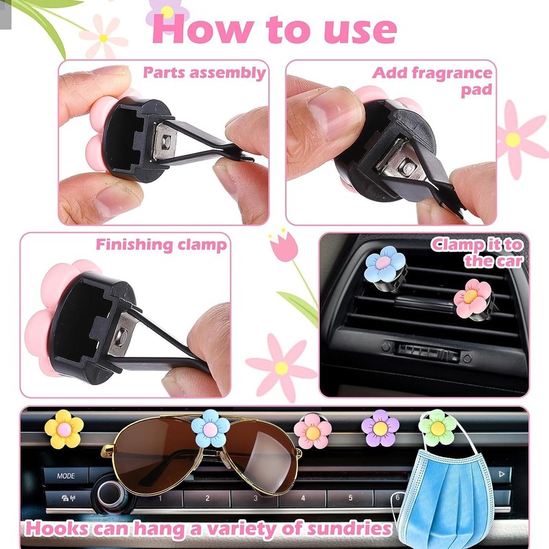 Car Air Fresheners Vent Clip, 6 Pcs Daisy Flower Air