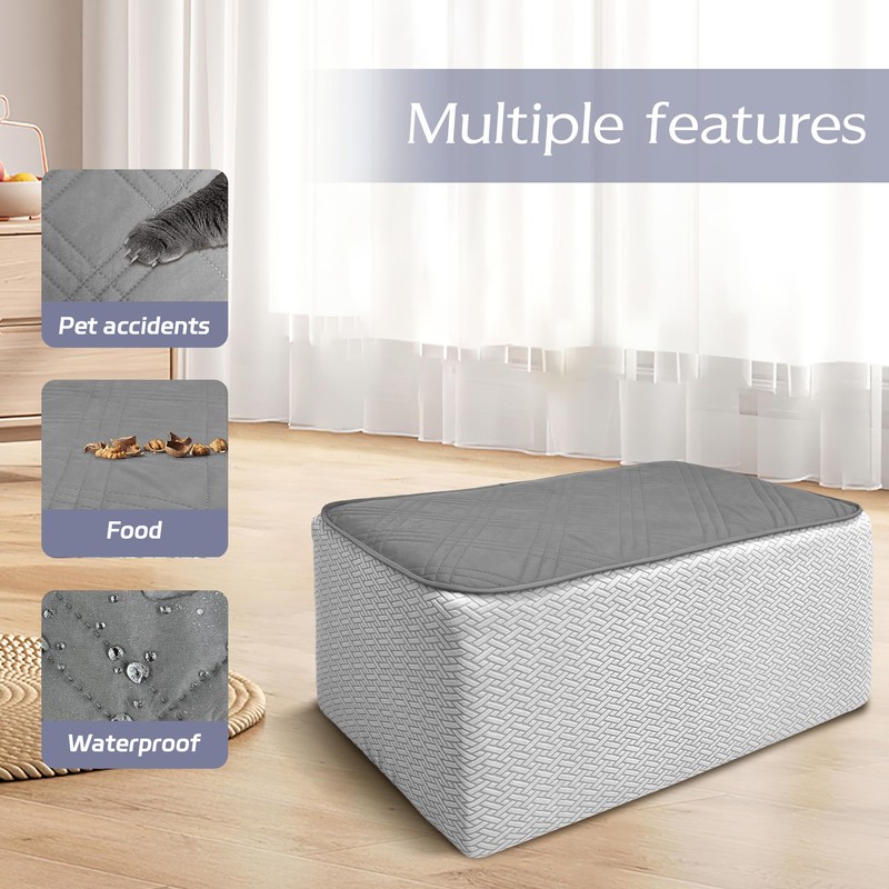 MEHIDFY Ottoman Cover, Waterproof Square Stool Slipcover, Quilted Stretch Furniture