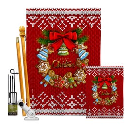 Ornament Collection Gingerbread Wreath Garden House Flag Kit Wintertime Christmas Santa Marry Xmas Present Reindeer Season Snow Decoration Banner Small Yard Gift Double-Sided, Made in USA