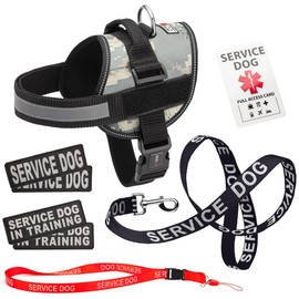 Dogline Service Dog Vest Harness Bundle Service Dog Reflective Leash & Patches Service Dog in Training Set, ADA IDs for Travel Support Therapy Dogs Girth 22 to 30 in Urban Camo