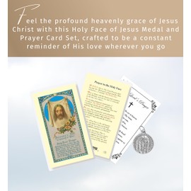 Holy Face of Jesus Medal - Laminated Holy Face Prayer Card, The Lord's Prayer Card - Made in Italy 1 inch Holy Face Medal, Catholic Cards Set - Medalla Del Rostro De Cristo - Total 3 Items