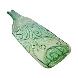 Dragonfly Embossed Green Tint Wine Bottle with Raised Neck UpCycled as Cheese Platter Serving Tray