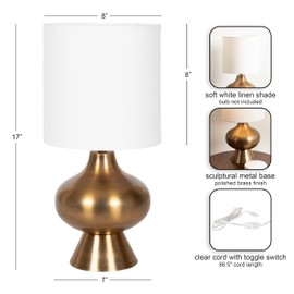 Kate and Laurel Bahira Modern Metal Bedside Table Lamp, 8 x 8 x 17, Antique Brass, Sculptural Decorative Tabletop Desk Lamp with Linen Shade for Living Room Decor