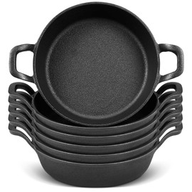 Ziliny Mini Cast Iron Skillets 7 x 7 x 1.7 Inch Cast Iron Pan Small Ramekin Set Black Casserole Dish Cookware Oven Safe Mini Skillets for Kitchen Indoor Outdoor Picnic (6 Pack)