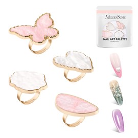 MelodySusie 4PCS Adjustable Resin Nail Art Palette Finger Rings Set, Mini Polish Mixing Holder for Gel, Acrylics and Pigments, Non-Slip Design, Professional Salon and DIY Artist Essential Tool, C Set