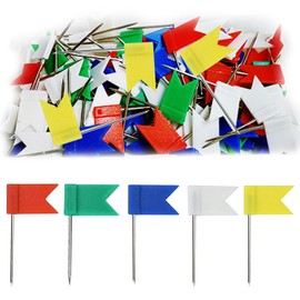 100 Flags Flag Pins Flag Pin Colors for Inlaid Map Cork Board Office Schools (Random Colors-White, Blue, Red, Green, Yellow)
