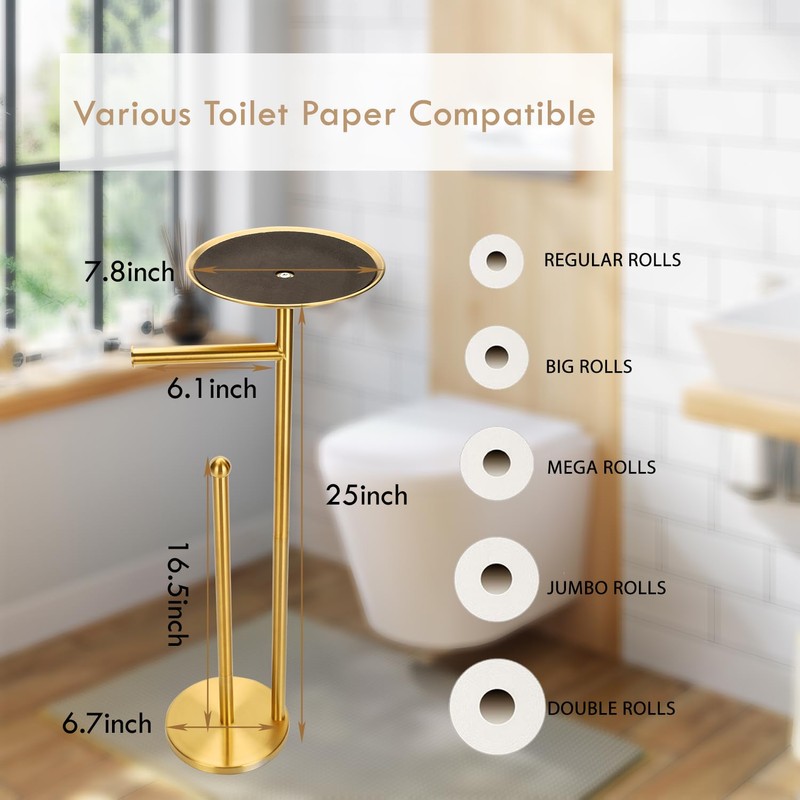 Kalitro Toilet Paper Holder Freestanding with Big Shelf, 4 Rolls