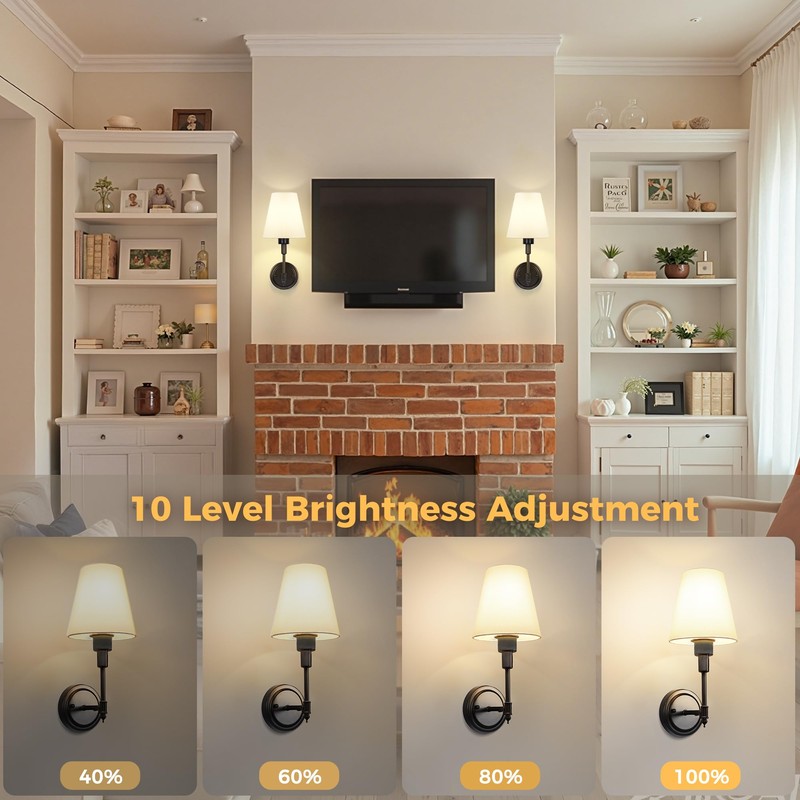 Battery Operated Wall Sconce: Set of 2 Wireless Wall Light