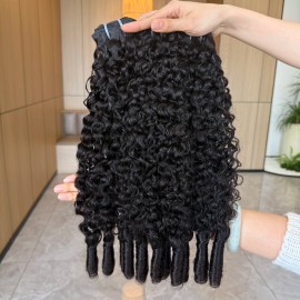 MEGEEN Human Hair Bundles BBC Curly Human Hair Extensions Raw Vietnamese Human Hair 14~24 Inch in Stock Ready to Shipstyle: burmese curly, color: Black, Stretched Length: 16 18 20 (3 bundles)