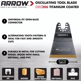 Arrow OSC206-3 Titanium Coated Oscillating Tool Saw Blades for Woodworking, Drywall, PVC, and Metal, Universal, Fits Most Multitools, 2-11/16 Inch, 3-Pack