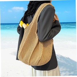 Bolso de mano de ganchillo, bolso playa malla para mujer, tote malla estética, boho vacaciones