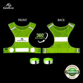 Reflective Vest Running Gear, Lightweight Motorcycle Cycling Reflective Vests with Large Pocket & Adjustable Waist for Women Men Running Safety Vest with Reflective Bands (Green, Large)